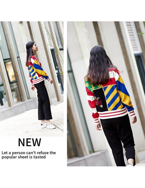 Pullovers Runway Vintage Winter Sweater Women 2018 Vertical Stripes Cute Cat Flower Pattern Buttons Novelty Knitted Pullover ...