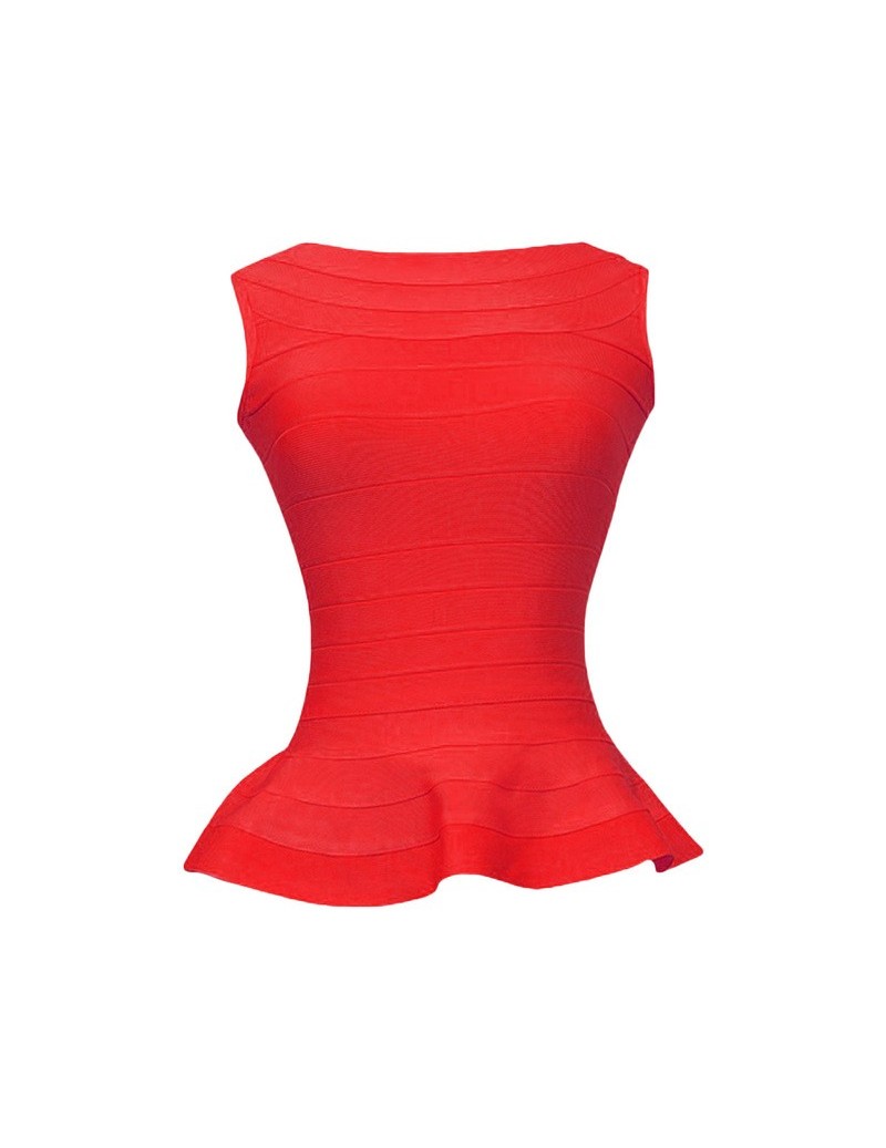 Peplum Ruffle Long Bandage Top Vest Wholesale White Sexy Bodycon Women's Sleeveless 2019 Newest - Red - 4D3893851077-5
