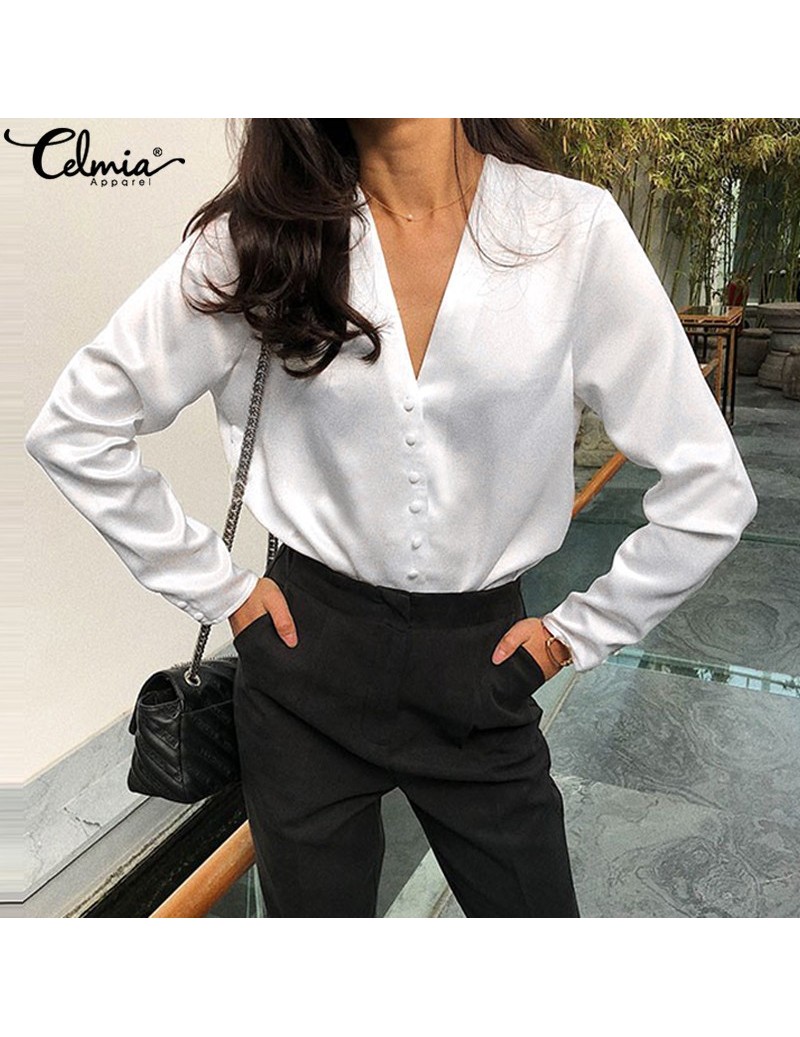 2019 Autumn Women Sexy V-Neck Blouse Shirts Casual Long Sleeve Buttons Elegant OL Work Tunic Tops Plus Size Blusas Female - ...