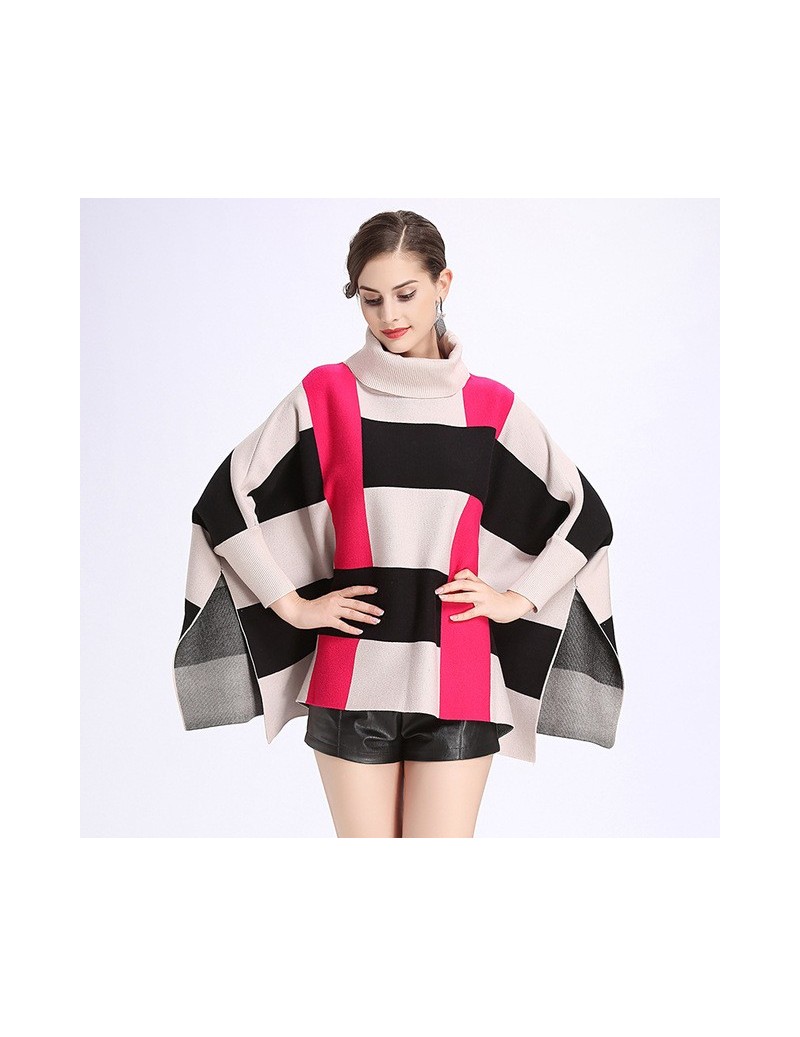 Cloak New Spring Women Fashion Red Ponchos And Capes High Collar Bat Sleeve Knit Shawl Pullovers Knitted Wool Sweater Women c...