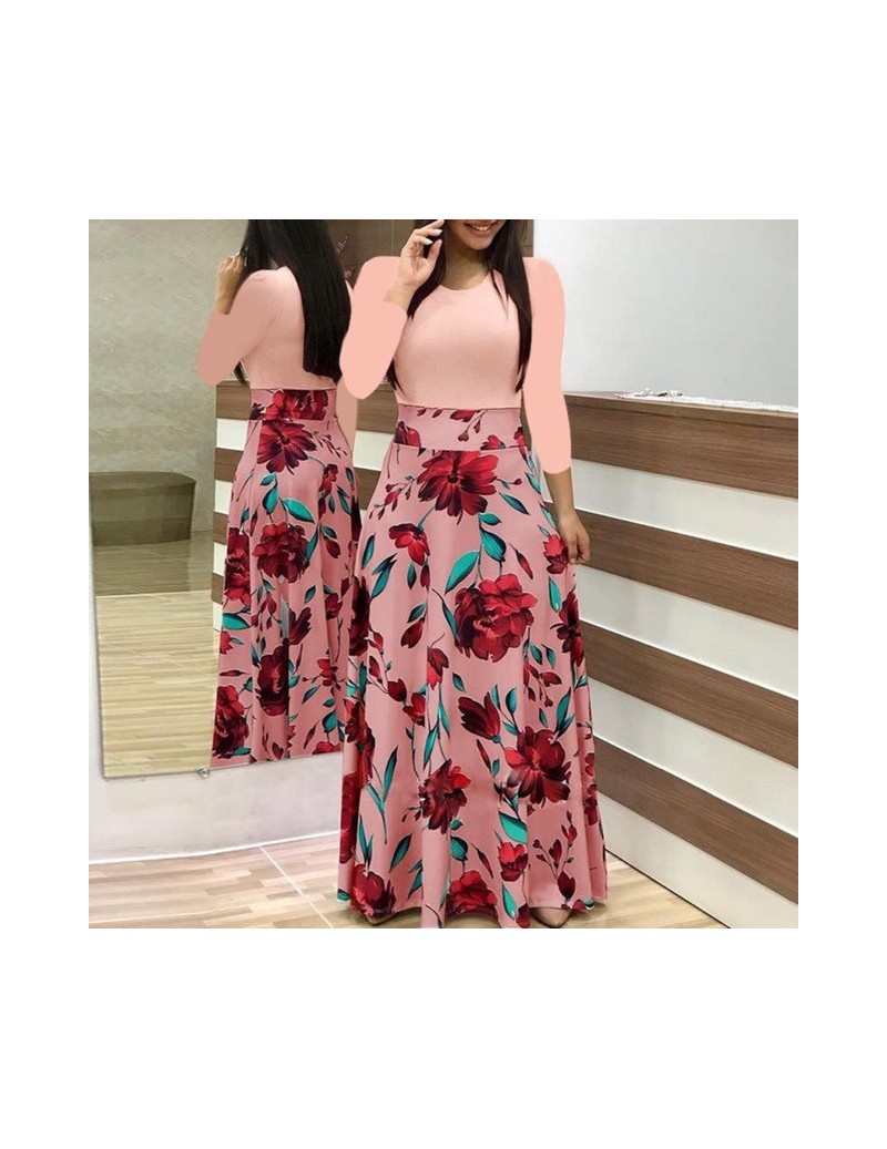 Dresses Summer Autumn Ladies Sexy Party Dress Slim Flower Printed Long-Sleeved Plus Size Long Dress - P - 4T3057705228-2 $26.92