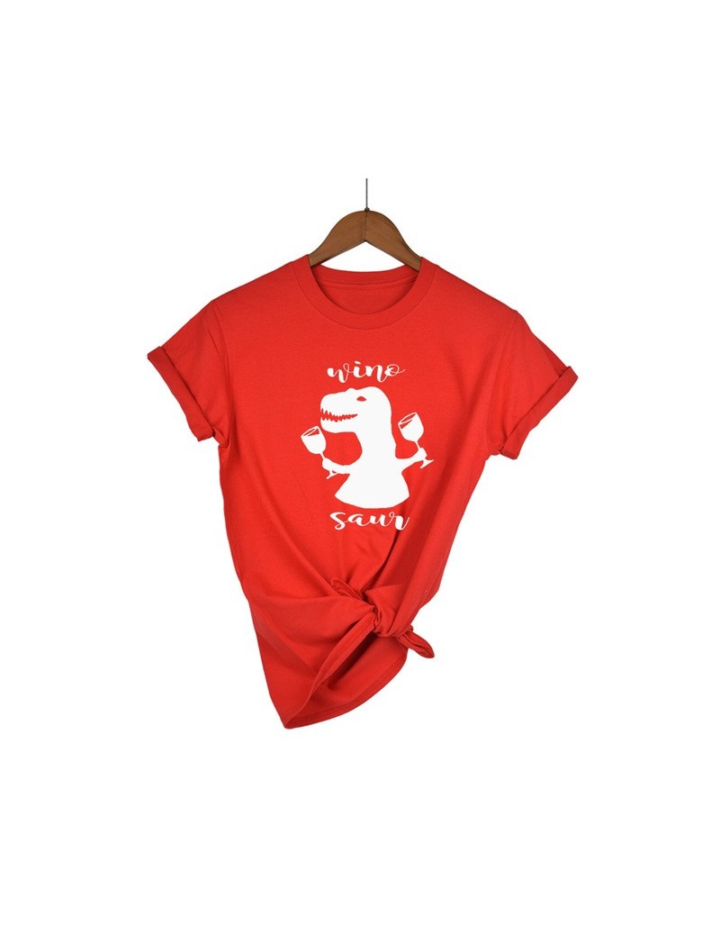 T-Shirts Women Short Sleeve Winosaur Dinosaur Print O-Neck Female Tops Summer Fashion Casual T Shirt Ladies Tops Tees - Red-...