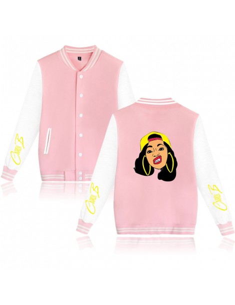 Hoodies & Sweatshirts Rapper Cardi B Baseball Uniform Fleece Jacket Women Men Streetwear Hip Hop Long Sleeve Pink Hoodie Swea...