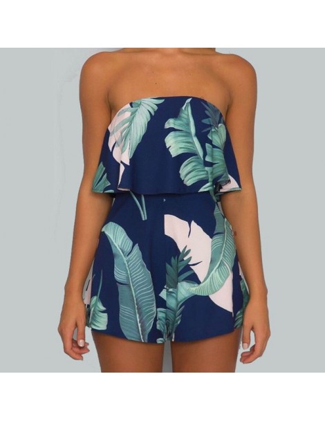 Rompers Leaves Printed Sexy Slash Neck Strapless Women Playsuit Casual Ruffles 2019 Summer Fashion Backless Clothing Cool Bea...