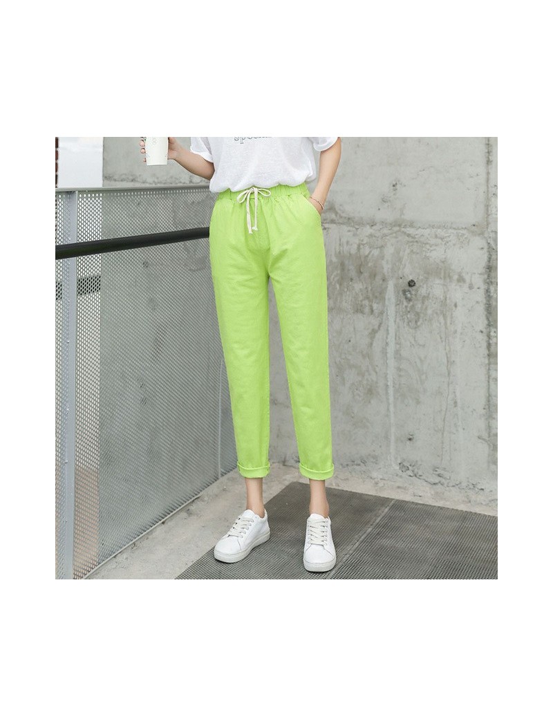 Pants & Capris 2019 New Women High Waist Elastic Harem Pants Casual OL Cotton Linen Lady Ankle -length Capris Trouser Pencil ...