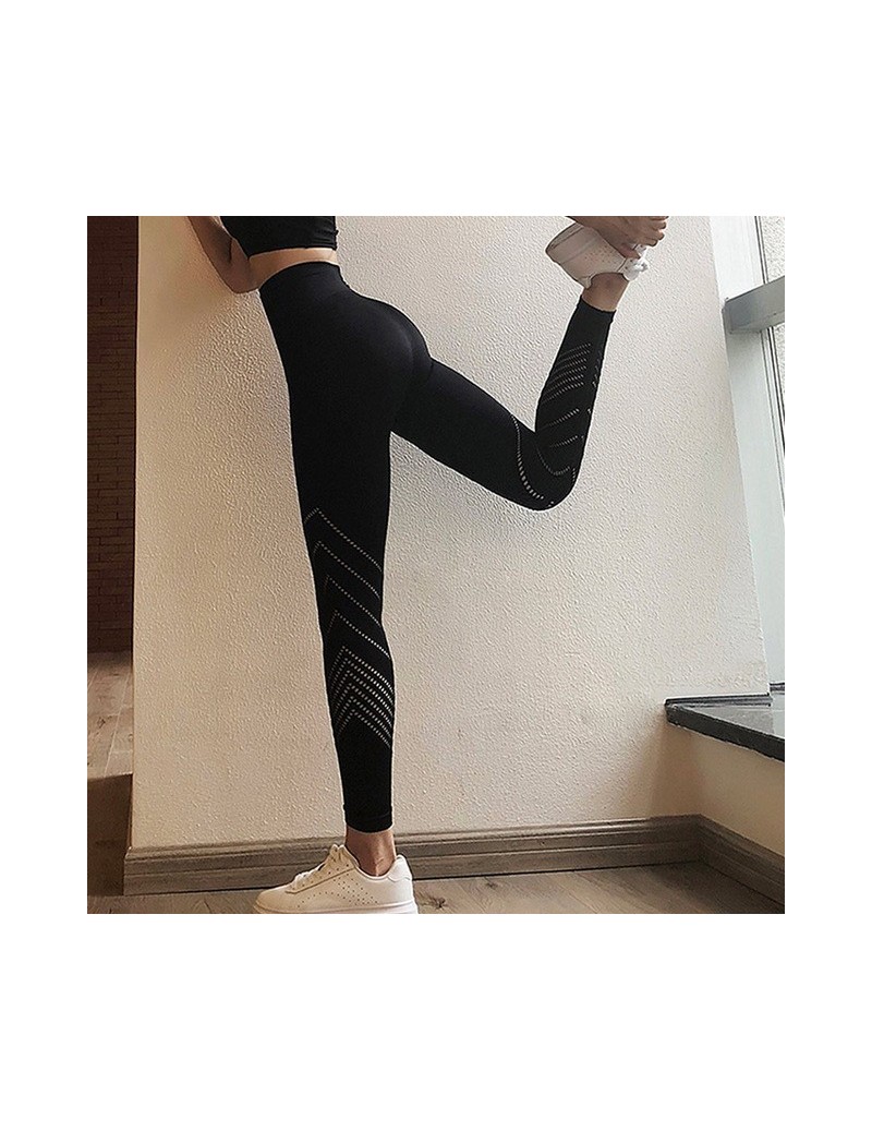 Solid Color High Waist Leggings Women Fitness Leggings Hollow Breathable Female Elastic Workout Leggins Mujer - Black - 4R30...
