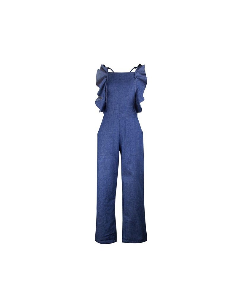 Jumpsuits 2018 The New Listing Hot Sell Women Denim Sleeveless Ruffles Backless Jumpsuit Women Romper Casual Cloths - Blue - ...