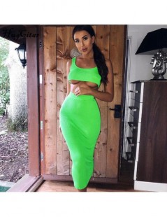 Women's Sets spaghetti straps crop tops skirt 2 pieces sets 2019 summer women neon green solid party streetwear female slim e...