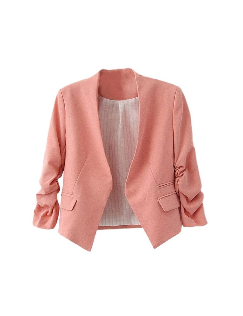 Blazers 2019 Spring Autumn Women Blazers Long-sleeved Solid color Short Blazer Women Slim Ruffled Suit Female Casual Rose Bla...