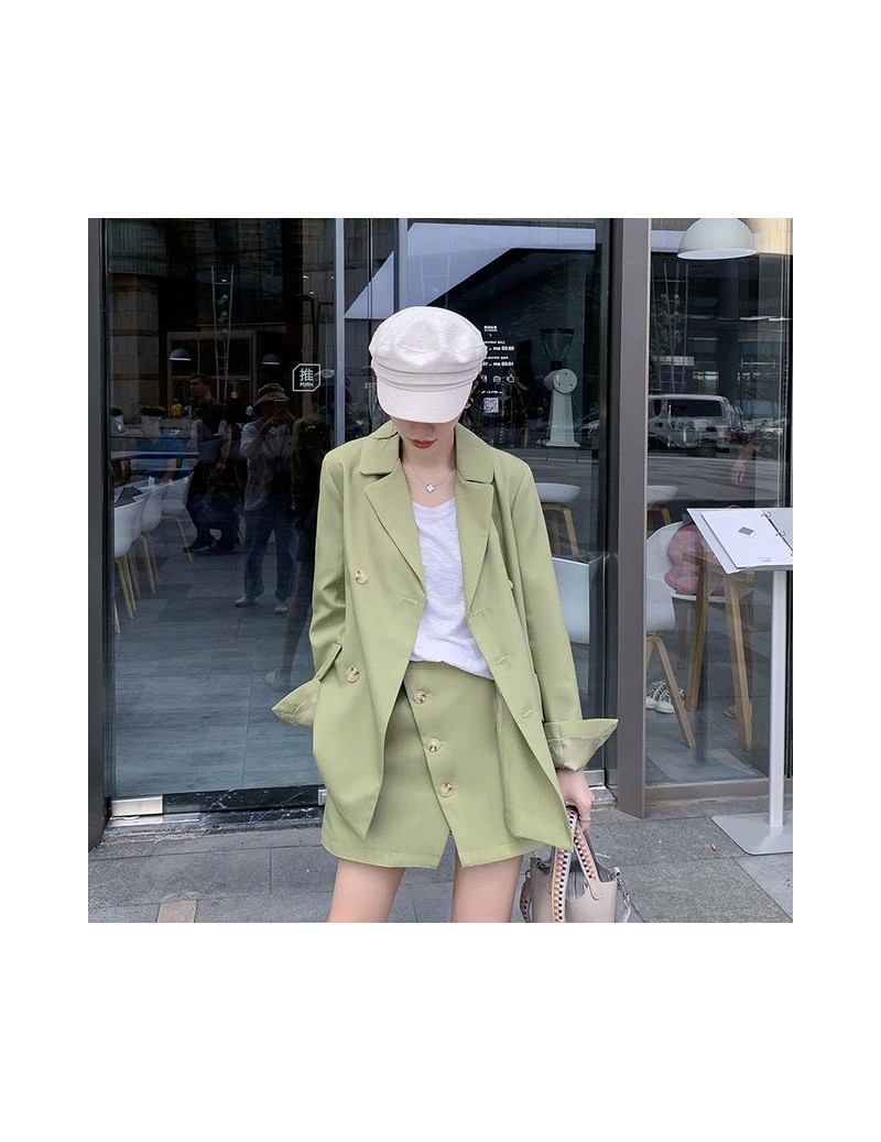 Skirt Suits High quality women's two-piece casual temperament double-breasted suit female High waist half skirt suit Autumn n...