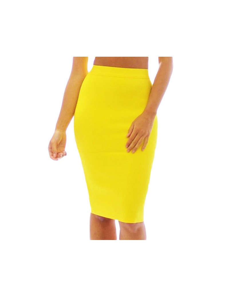 Brown Color Office Lady Pencil Bandage Skirt Empire Plus Size Knee Length Skirt Wholesale XL - YELLOW - 483064218950-9