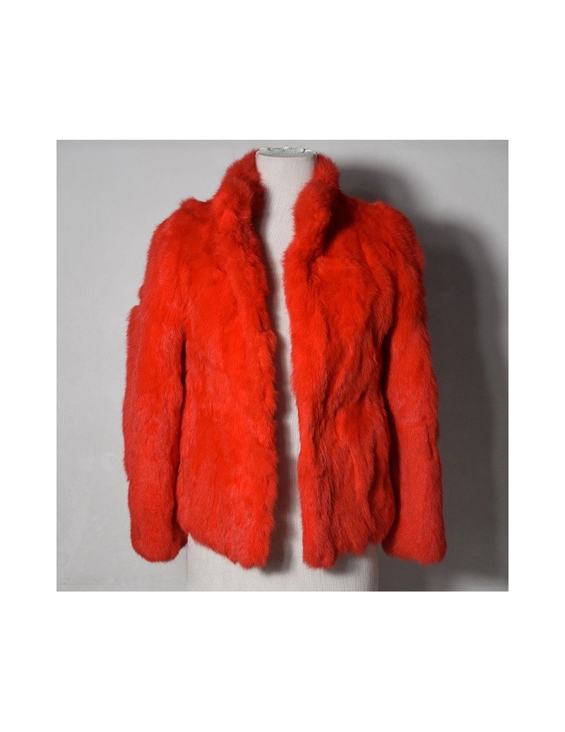 Women Genuine Rabbit Fur Coats Solid Female Stand Collar Rex Rabbit Fur Coat Winter Fashion Real Fur Overcoat Jackets 1- Red...