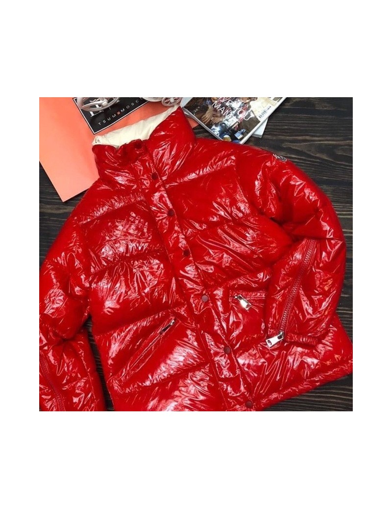 2018 Fashion Winter Glossy Parka for Women Warm Cotton Padded Bubble Coat Solid Puffer Jacket Casual Female Coat - Red - 4B3...