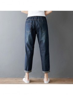Jeans Spring Harem Jeans Women Casual Loose Denim Pants New Elastic Waist Patchwork Pockets Casual Female Streetwear - Blue -...