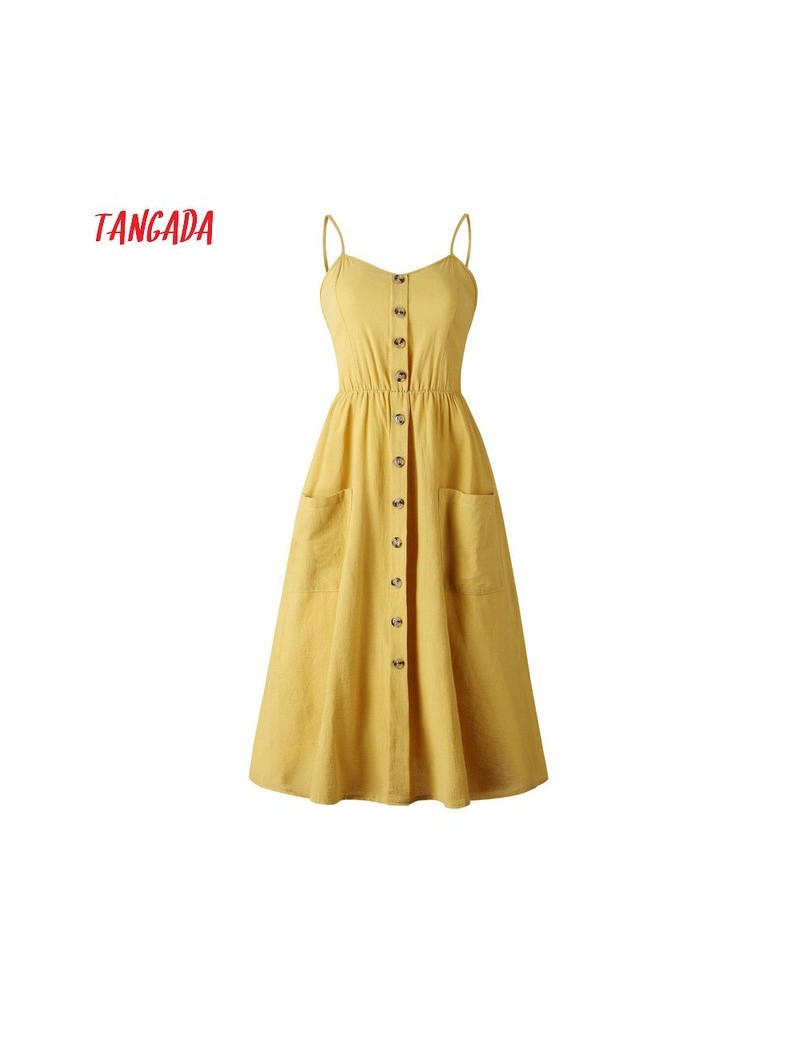 Dresses Summer Dress For Women Vintage Sexy Yellow Dress 2019 Spaghetti Strap Sundress Stripe Print Female Midi Dress AON41 -...
