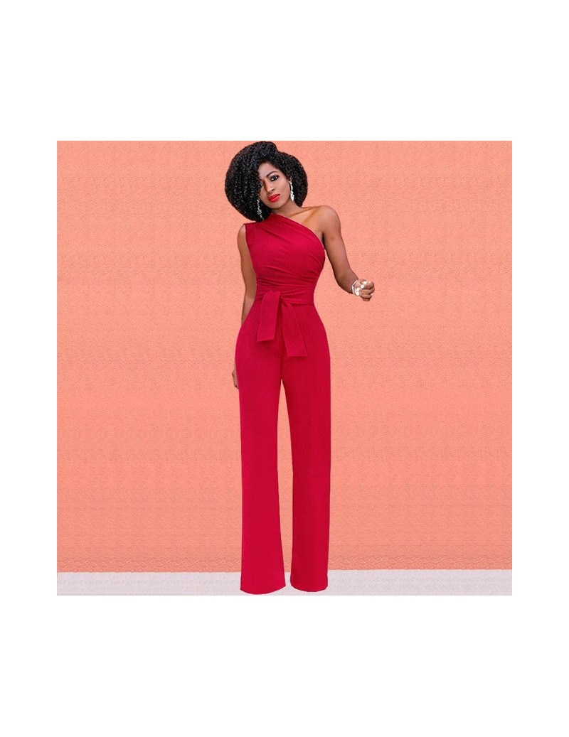 Women Jumpsuit One Shoulder Sleeveless with Waist Belt 2019 Summer Fashion New Casual Trousers Zipper Back Female Solid Over...