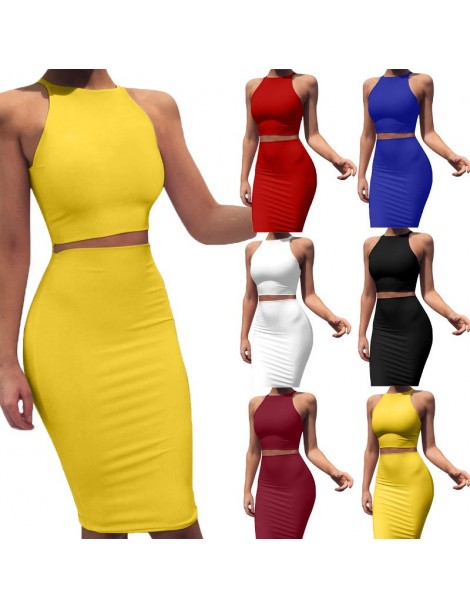 Women's Sets Two Pieces Set 2019 New Skirts Set Summer solid bandage Crop Tops and Midi Skirts High waist Pencil Skirt Women ...