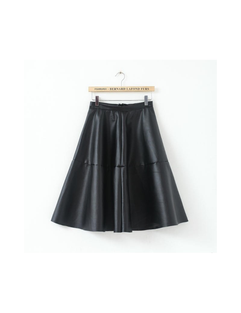 Female Preppy Style PU Skirt Spring Summer Autumn 2015 New Latest Women's Fashion Black and White PU Leather Knee Length Ski...