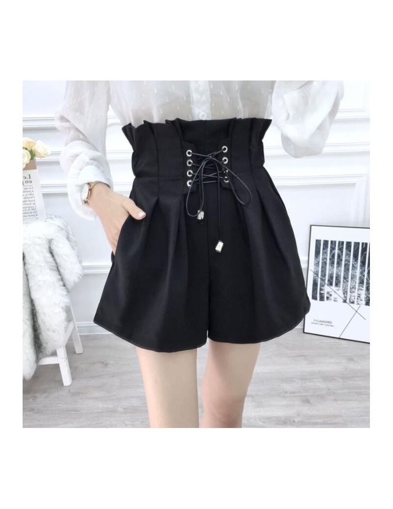 Shorts 2019 spring and summer new simple solid color tie high waist casual shorts women - Black - 4D3096738004-1 $28.17