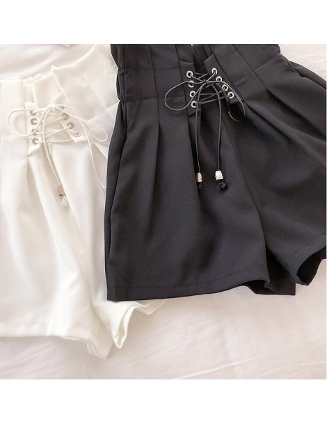 Shorts 2019 spring and summer new simple solid color tie high waist casual shorts women - Black - 4D3096738004-1 $23.90