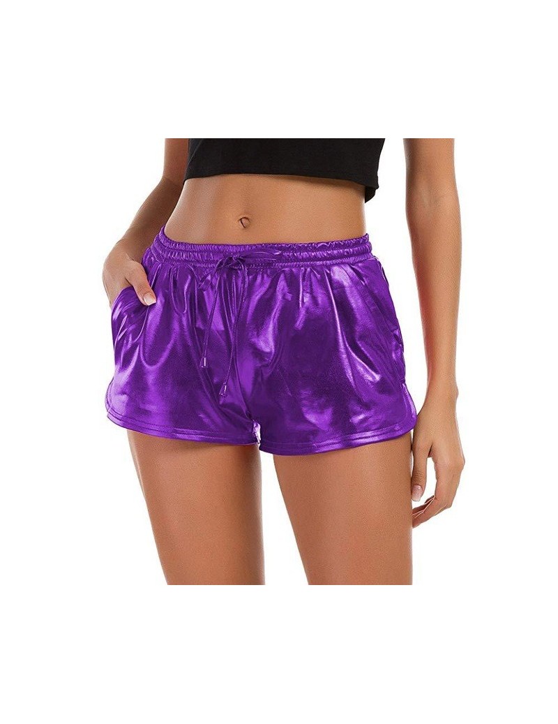 2019 Summer Women Shorts Shiny Metallic Hot Shorts Home shorts Casual Elastic Drawstring Festival Rave Booty Shorts Plus Siz...