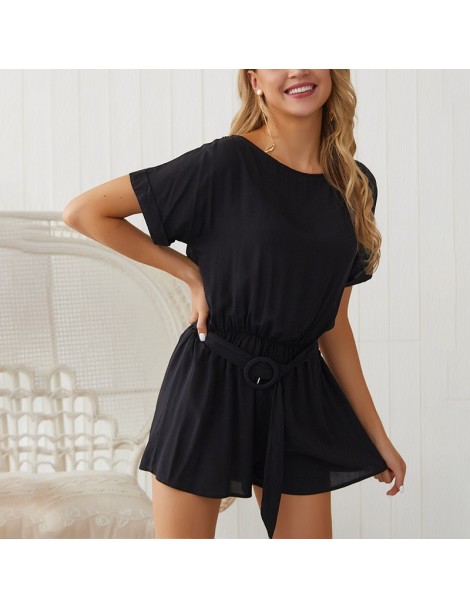 Rompers 2019 Casual Solid Color Summer Sexy Women's Loose Fashion Jumpsuit Beach Style O-neck Short Sleeve Belt Office Romper...