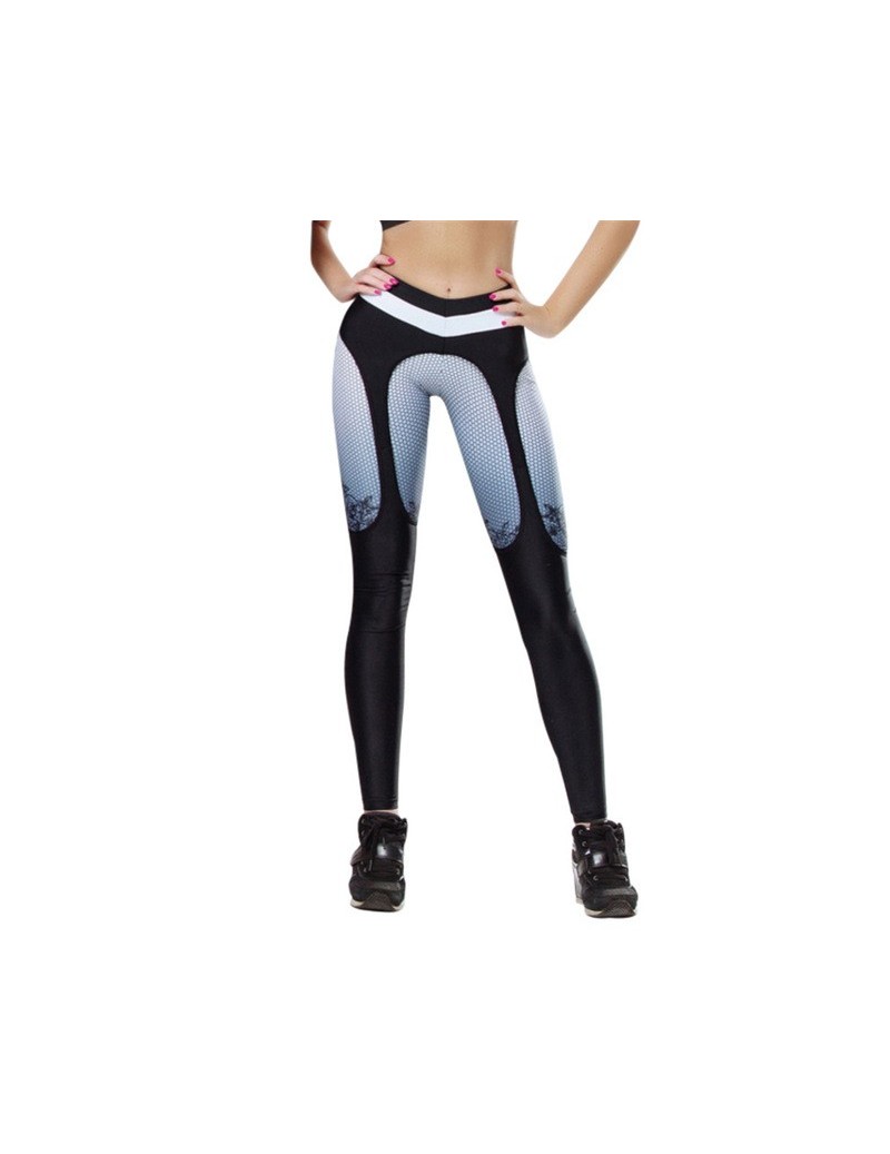 New Garter Women Print Splice Legging Thick Skinny Long Bandage Femme Trousers - White - 4H3010718593-4