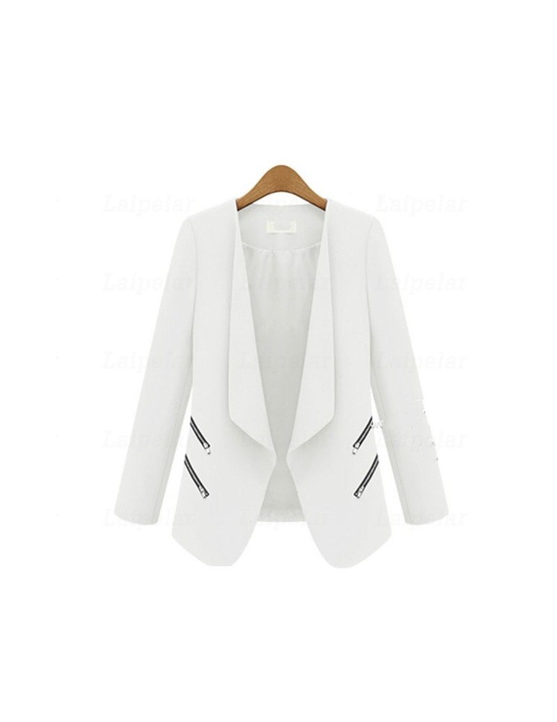 Ladies Blazer Zipper Pocket Jacket Long Sleeve Blaser Women Single Button Slim Suit Jacket Female Blazer Autumn Top - White ...