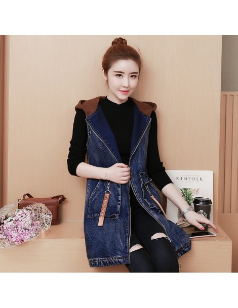Vests & Waistcoats 2018 New Top quality Spring Autumn Women vest plus size embroidered denim Female jacket.Fashion hooded lon...