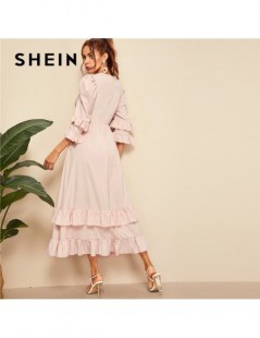 Dresses Flounce Sleeve Layered Ruffle Hem Maxi Dress Women Elegant Pink High Waist Summer Dress 2019 A Line Dresses - Pink - ...