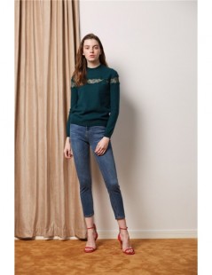 Pullovers women fashion round neck lace hollow out pullover wool Sweaters - Green - 493062660632-1 $36.43