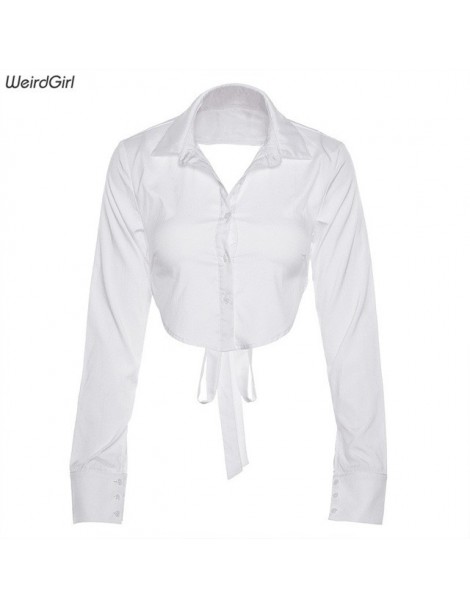 T-Shirts Women T-shirts sexy elegant long sleeve backless female Tshirt white streetwear white buttern lady tops new autumn -...