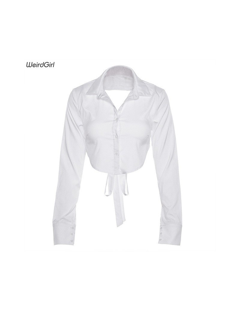 Women T-shirts sexy elegant long sleeve backless female Tshirt white streetwear white buttern lady tops new autumn - White -...