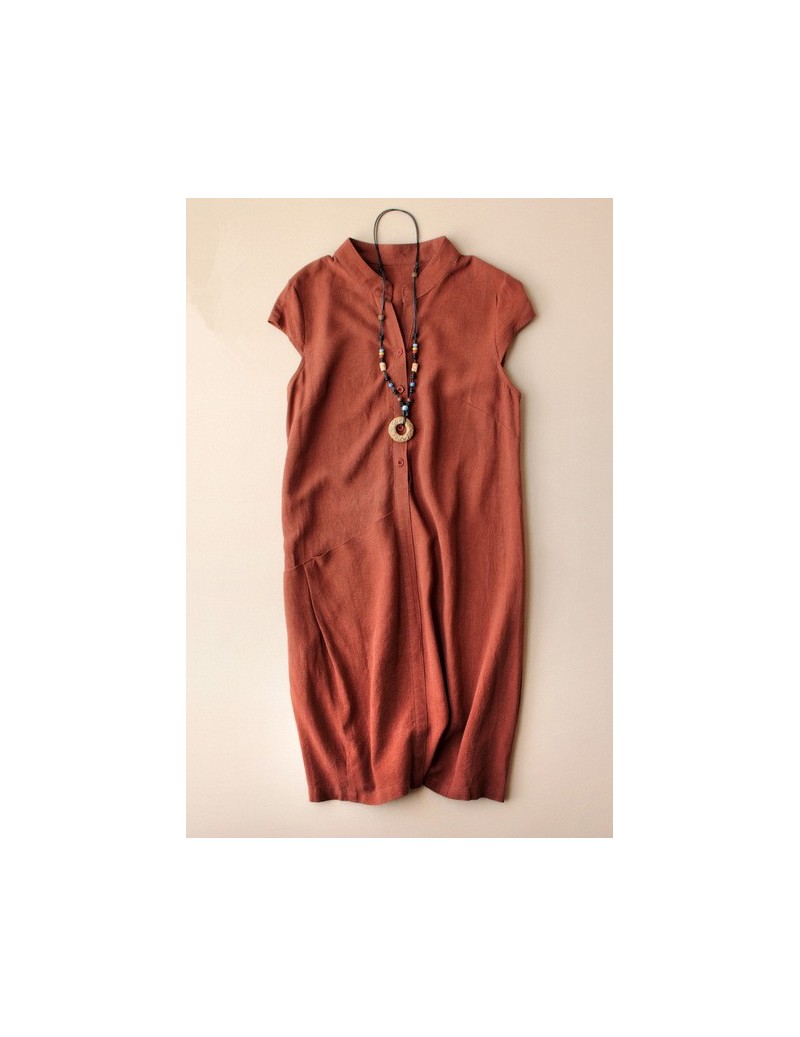 Fashion Temperament Original Cheongsam 2018 Spring Summer New Large Size Women'S Cotton Linen Solid Color Dress - Red - 4L39...