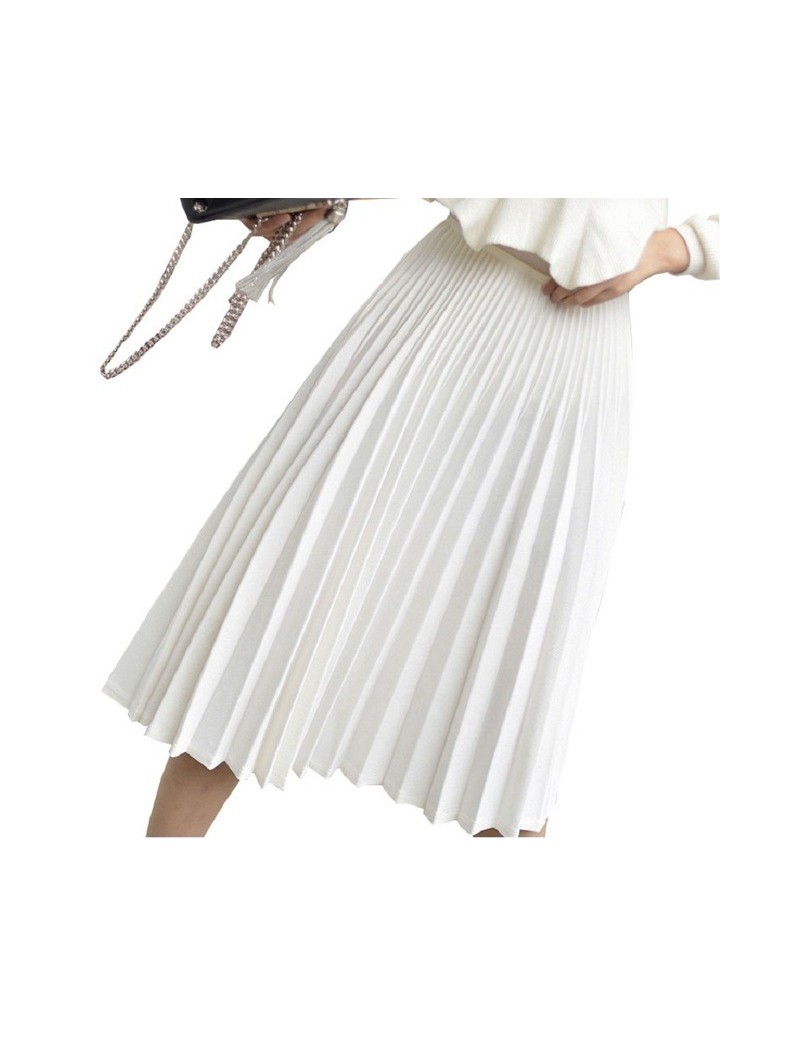 Skirts Summer Elegant Midi Pleated Skirt High Waist Women White Long Skirt 2019 Female Ladies High Quality Women Skirt Black ...