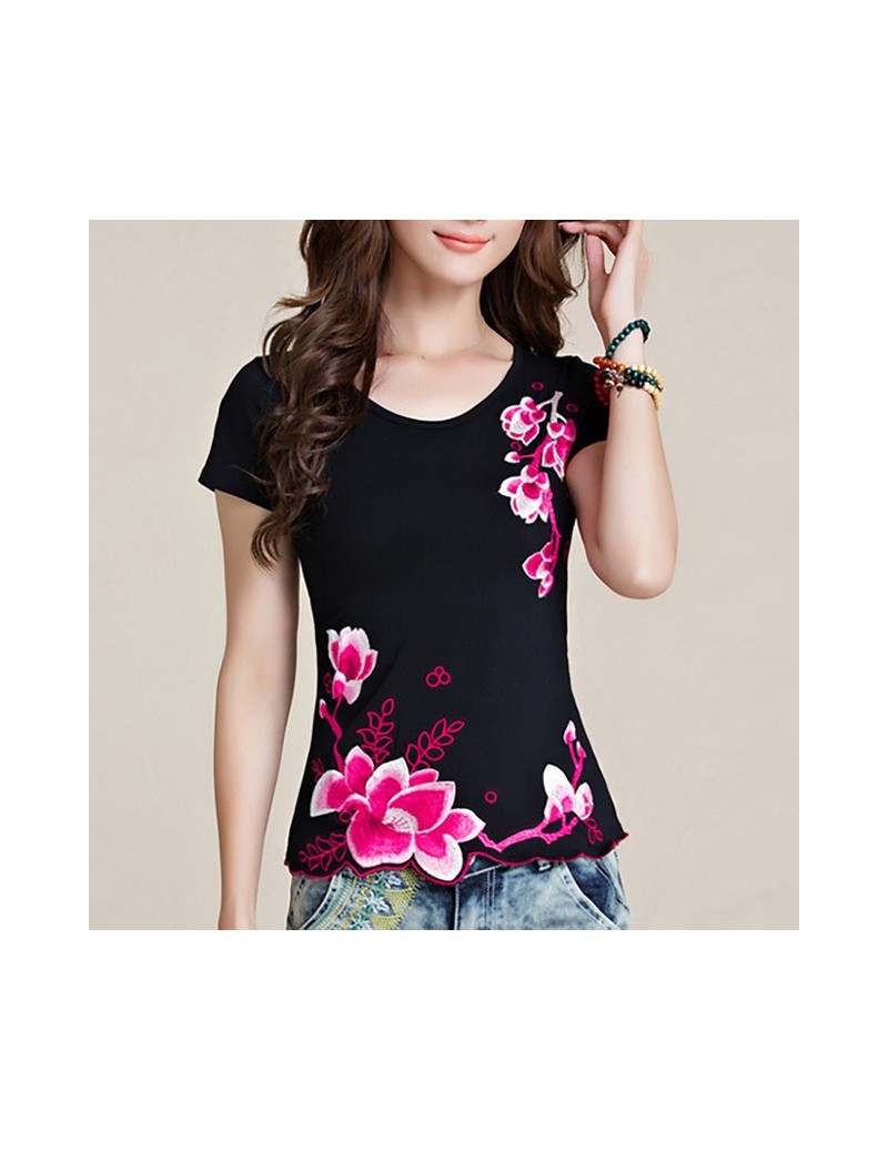 T-Shirts Summer Flower Embroidery White Short Sleeve Women T Shirt Femme 100% Cotton Plus size O neck Tops Feminina Basic Clo...