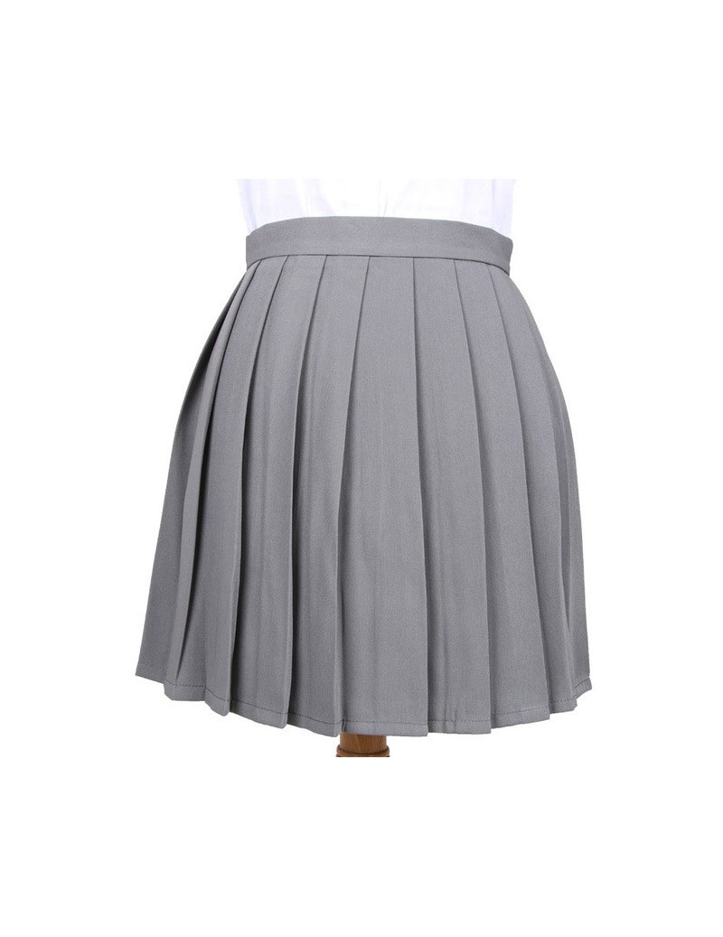 Skirts Women Cosplay Pleated Skirt Girl School Uniform Skirt Solid High Waist Skirt Mini Skirts - Dark gray - 403955722154-14...