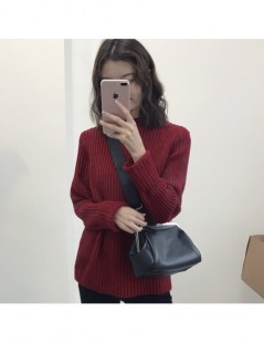 Pullovers Half Turtleneck Women Sweater Jumper Autumn Winter Burgundy Soft Thin Knitted Sweater Pullover Ribbed Long Sleeve B...