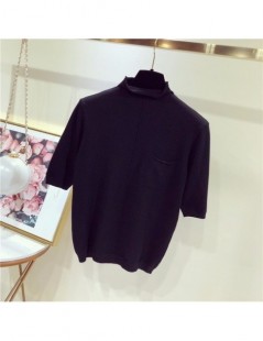 Pullovers Half sleeve tops women knitted sweater half turtleneck short sleeve 7colors 2019 new arrivals - Black - 4O308908257...