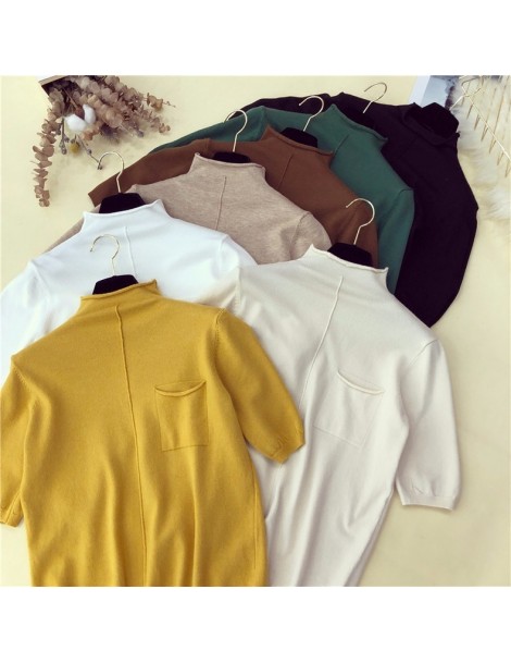 Pullovers Half sleeve tops women knitted sweater half turtleneck short sleeve 7colors 2019 new arrivals - Black - 4O308908257...