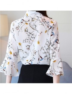 Blouses & Shirts Chiffon shirt female summer 2019 spring new v collar bow white printing chiffon women tops flare sleeve blou...