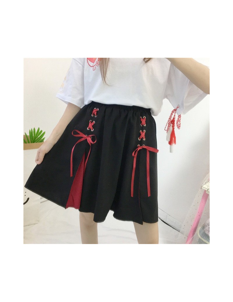 Japanese Harajuku Women Cute Black Skirt Gothic High Waist Multicolor Bandage Skirts Saias Mori Girl Kawaii Sweet Lolita Ski...