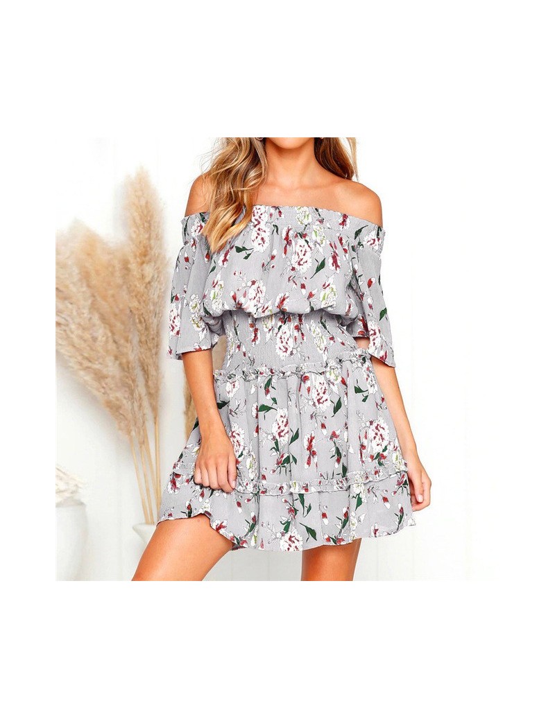 Summer Sexy Off Shoulder Floral Print Chiffon Dress 2019 Women Ruffles Dress Boho Style Beach Sundress Mini Party Vestidos -...