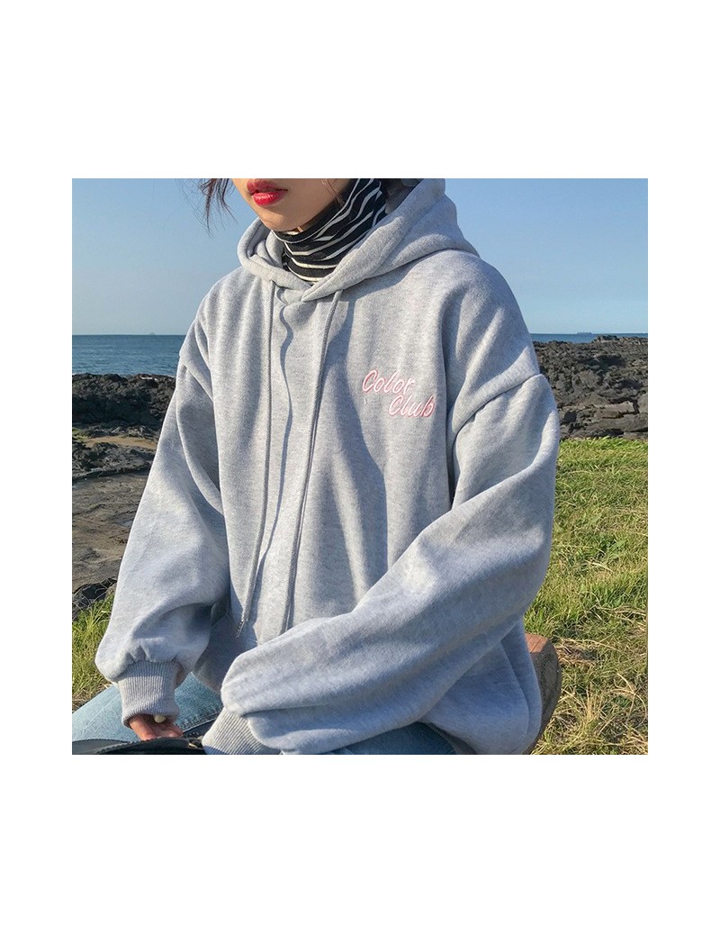 Hoodies & Sweatshirts Spring Autumn Candy Colors Women Sweatshirt Embroidered Logo Letters Fleece Hoodie Pullover Loose Long ...