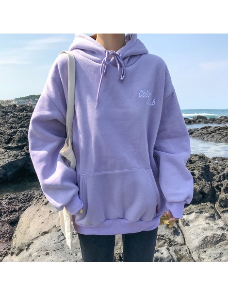 Hoodies & Sweatshirts Spring Autumn Candy Colors Women Sweatshirt Embroidered Logo Letters Fleece Hoodie Pullover Loose Long ...