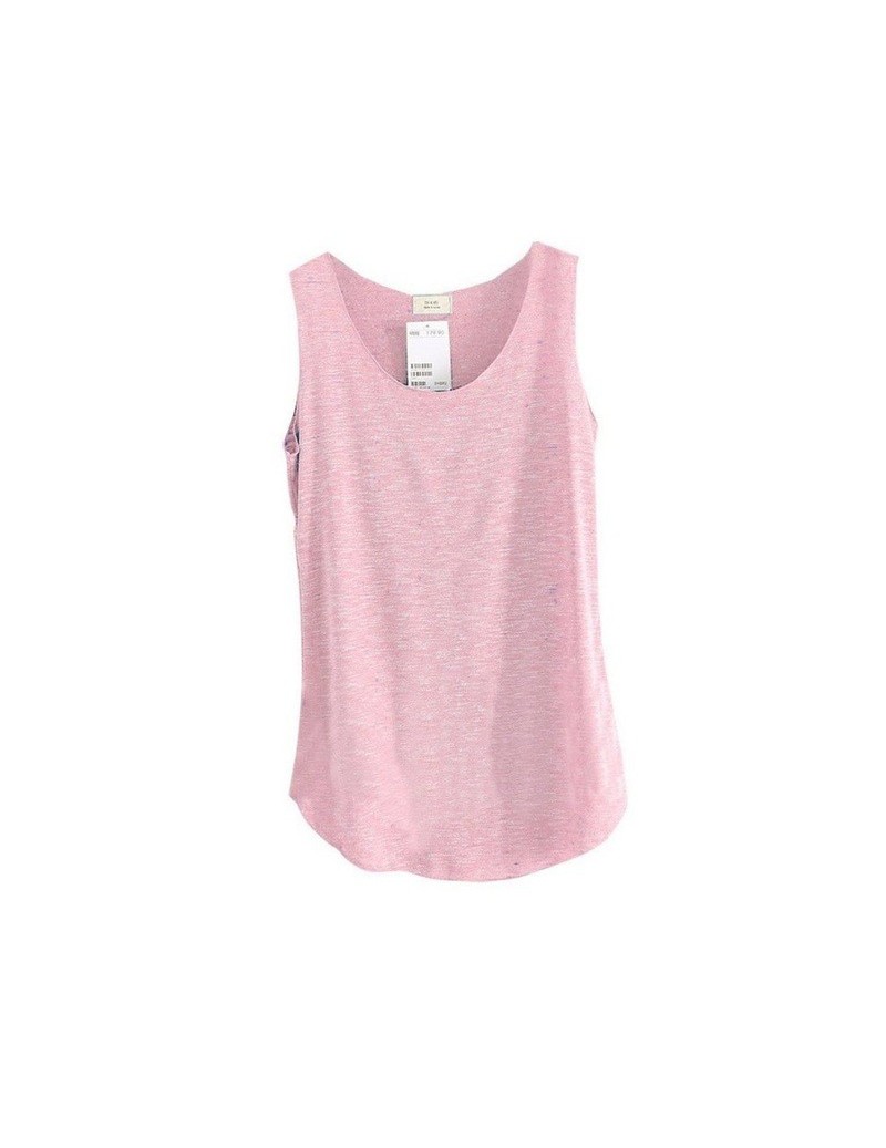 T-Shirts Women's U-Neck Beach Vest Summer Loose Bamboo Cotton Tank T-Shirt for Women Top Tees - Pink - 4N3845121610-8 $16.65