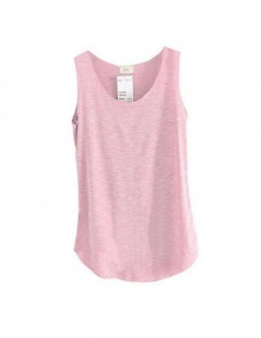 T-Shirts Women's U-Neck Beach Vest Summer Loose Bamboo Cotton Tank T-Shirt for Women Top Tees - Pink - 4N3845121610-8 $6.66