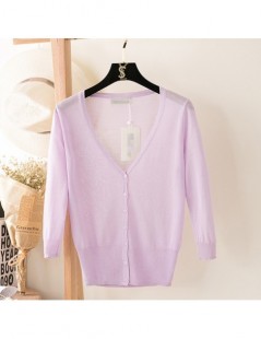 Cardigans 2019 New Summer Women Thin V-Neck Three Quarter Sleeve Casual Candy Color Loose Ice Silk Sweater Cardigan Lady Knit...