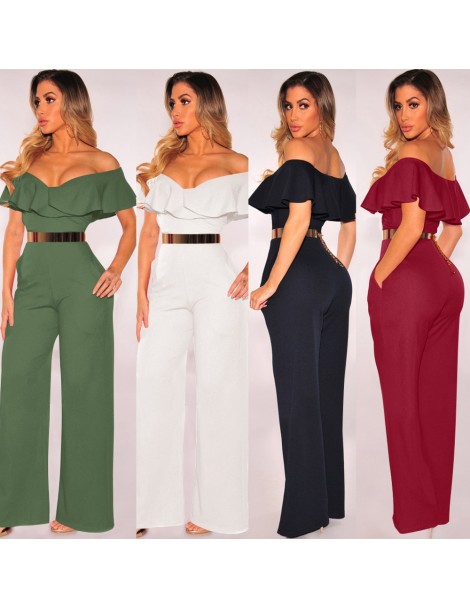 Jumpsuits 2018 New Sexy Jumpsuits Off the Shoulder Ruffle Wide Leg Overalls Elegant Women Rompers White Black Red Party Long ...