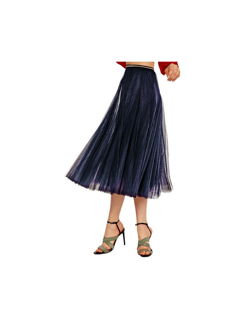 summer Autumn skirts womens Casual high waist skirts Elastic Party Mesh half-length long pleated princess mesh skirt L0711 -...